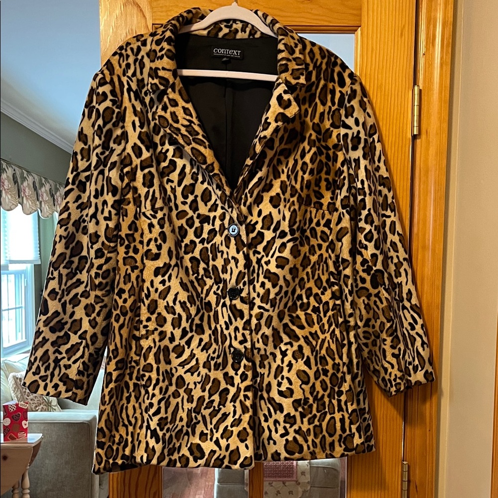 Context by Lord & Taylor's Women's Leopard Teddy Jacket